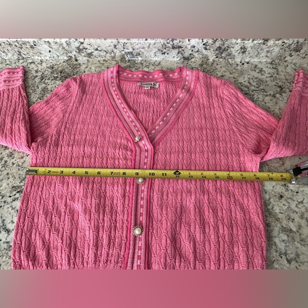 Nanette Lepore Pink Cable Knit Pullover Cardigan Sweater Pearl Buttons Size M - Picture 9 of 10